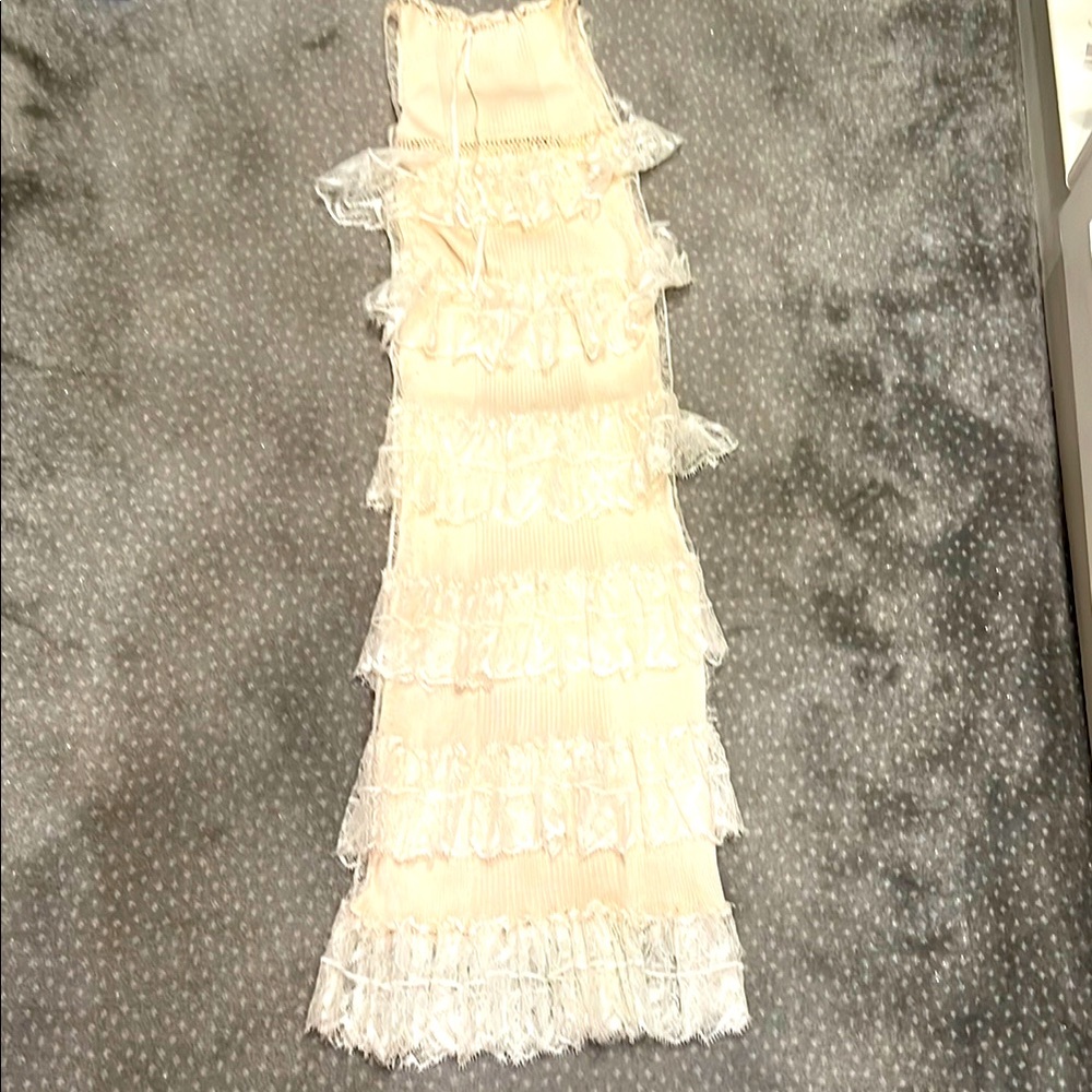 Elegant Cream Lace Ruffle Dress